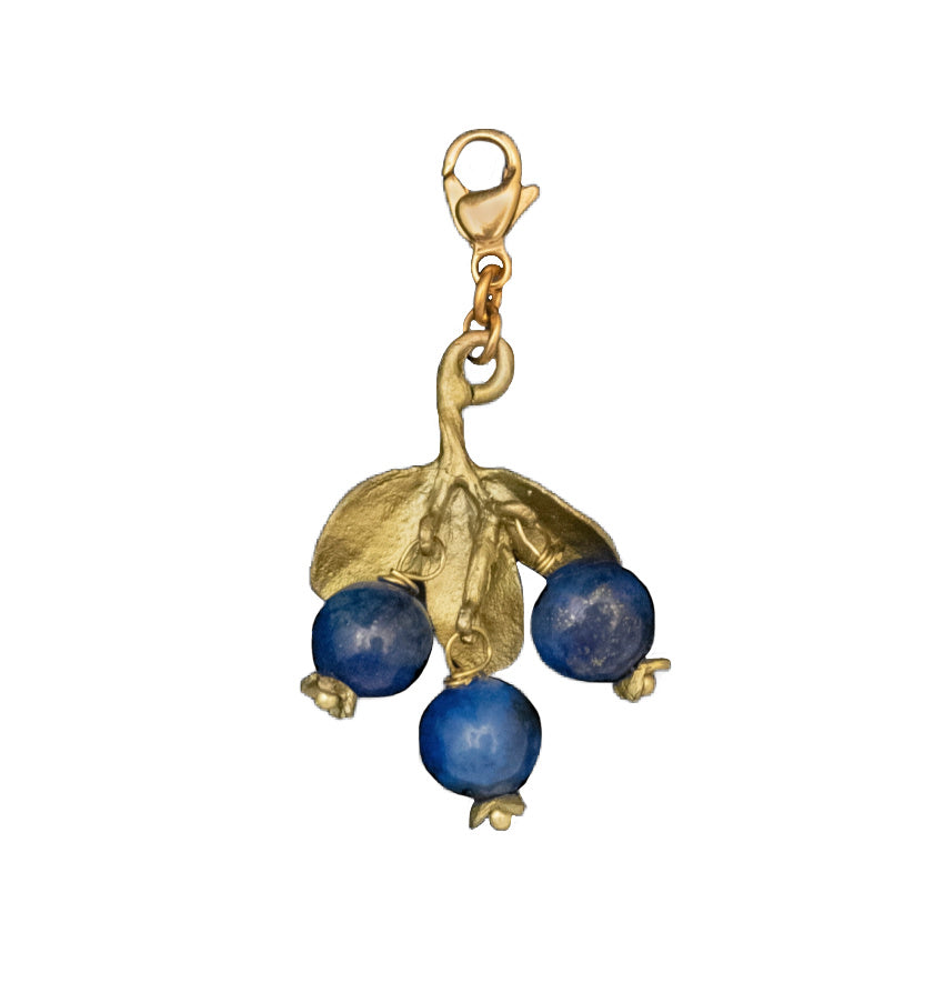 Cast Bronze Lapis Blueberry Charm with hand patina finish, artisan collectible jewelry, luxury botanical accent