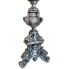 Brocante Cast Metal Silver Color Altar Candlestick with Pricket Spike — 23" High