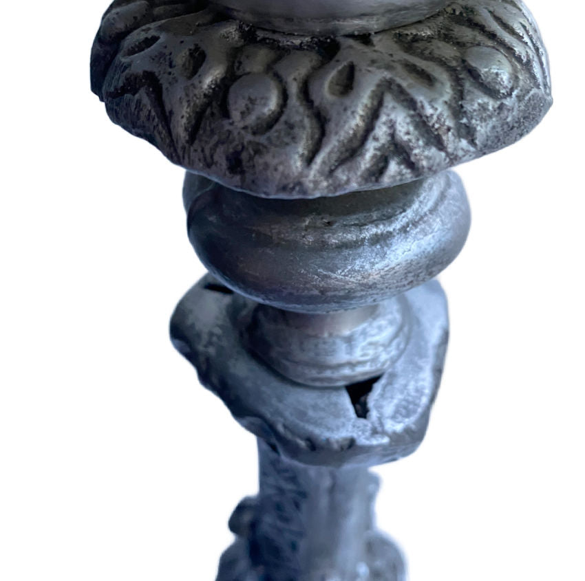 Brocante Cast Metal Silver Color Altar Candlestick with Pricket Spike — 23" High