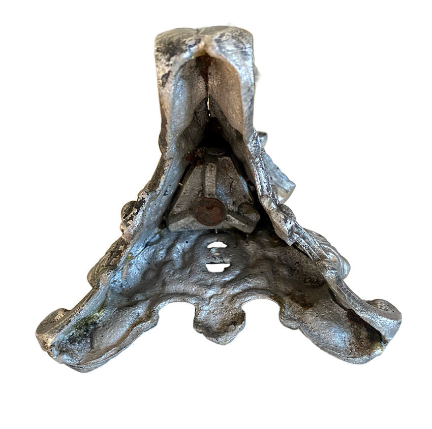 Brocante Cast Metal Silver Color Altar Candlestick with Pricket Spike — 23" High