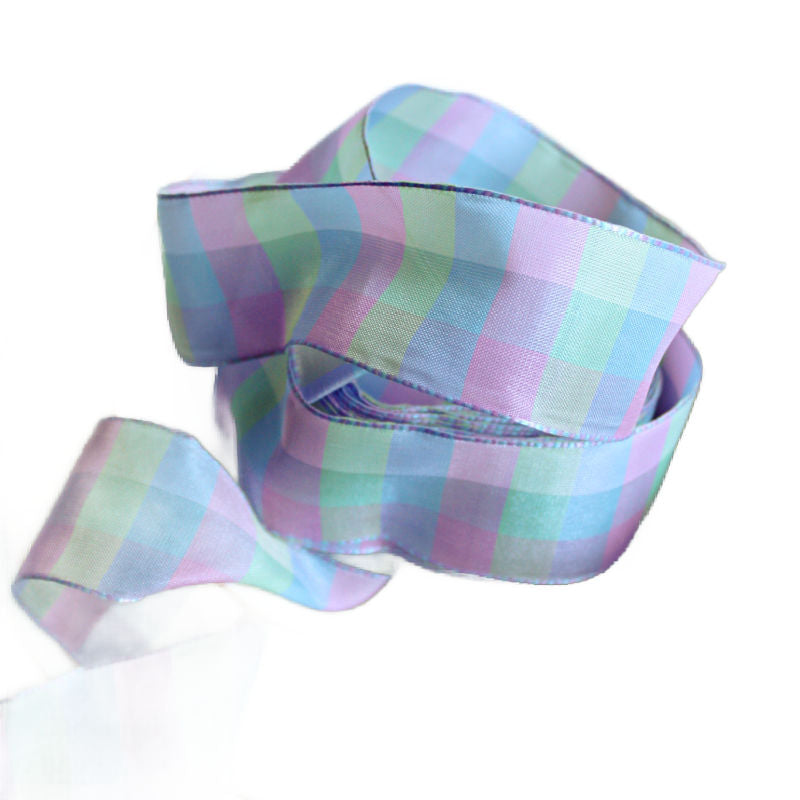 French wired pastel checked ribbon