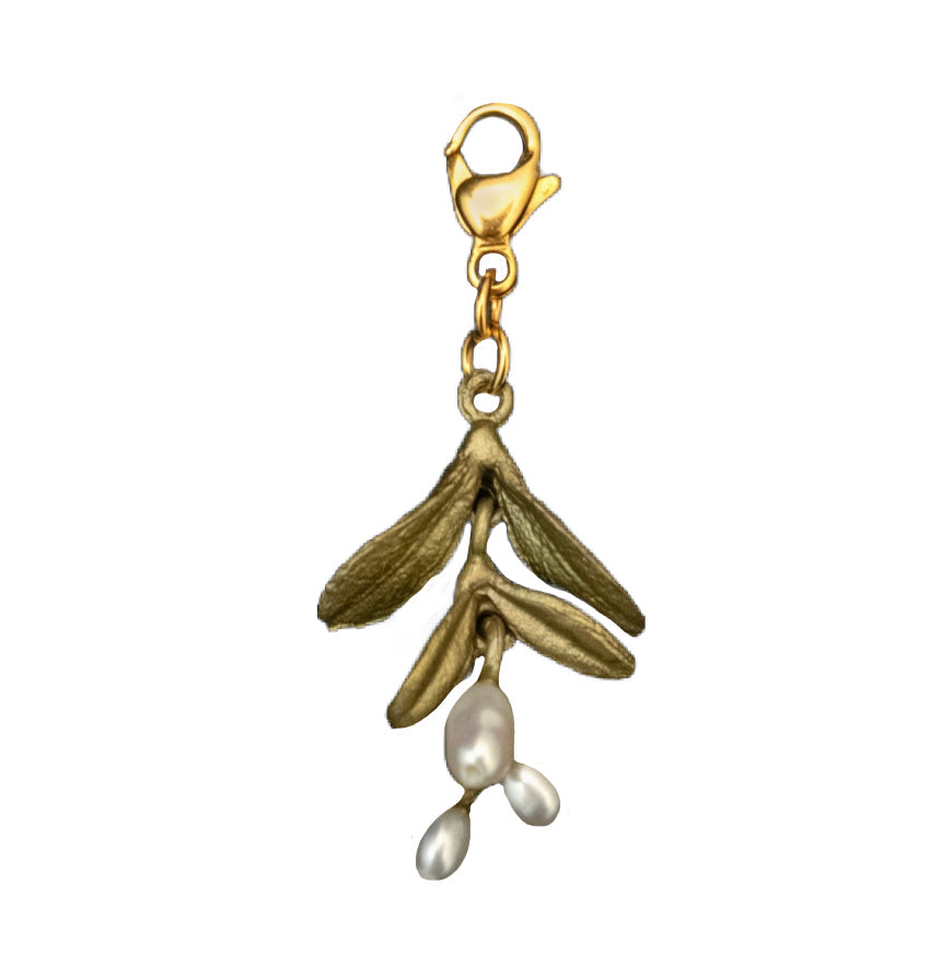 Cast Bronze Garden Vine Charm with patinated finish and freshwater pearls, delicate botanical jewelry, luxury collectible accent