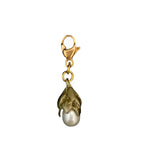 Cast bronze Leaf charm with patinated finish and freshwater pearl drop by Michael Michaud