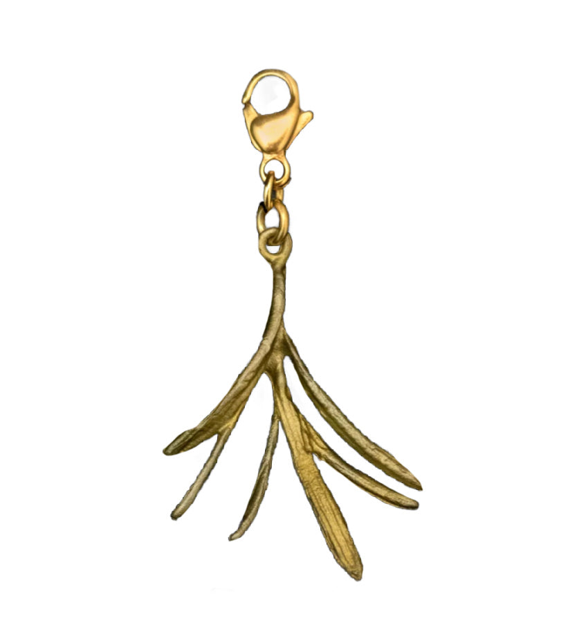 Cast Bronze Rosemary Charm with patinated herb sprig design, part of FrenchGardenHouse Botanical Charms Collection, ideal for layered necklaces.