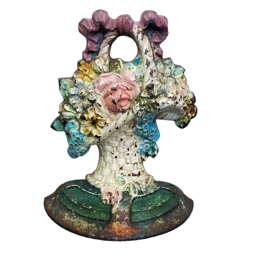 Cast Iron Floral French Basket Door Stop