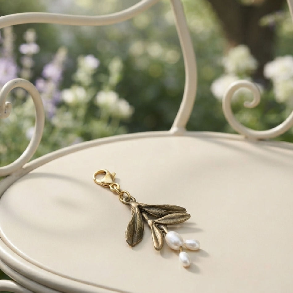 Cast Bronze Garden Vine Charm with Freshwater Pearls | Botanical Collection