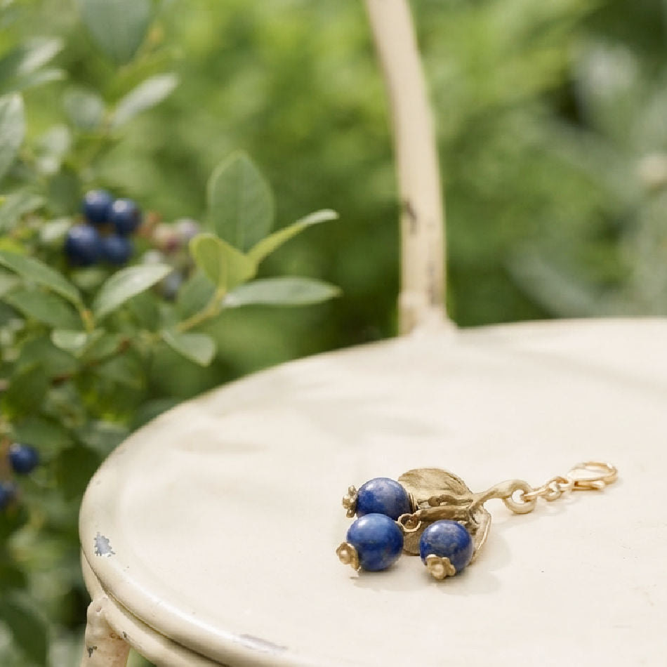 Michael Michaud Lapis Blueberry charm on cream French metal garden chair with blueberries