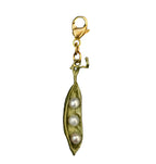 Cast Bronze Peapod Charm with three freshwater pearls,  perfect for layering on necklaces or bracelets.