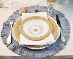 Italian Bee Linen Tri-Fold Napkin by Arte Italica with a blue round placemat