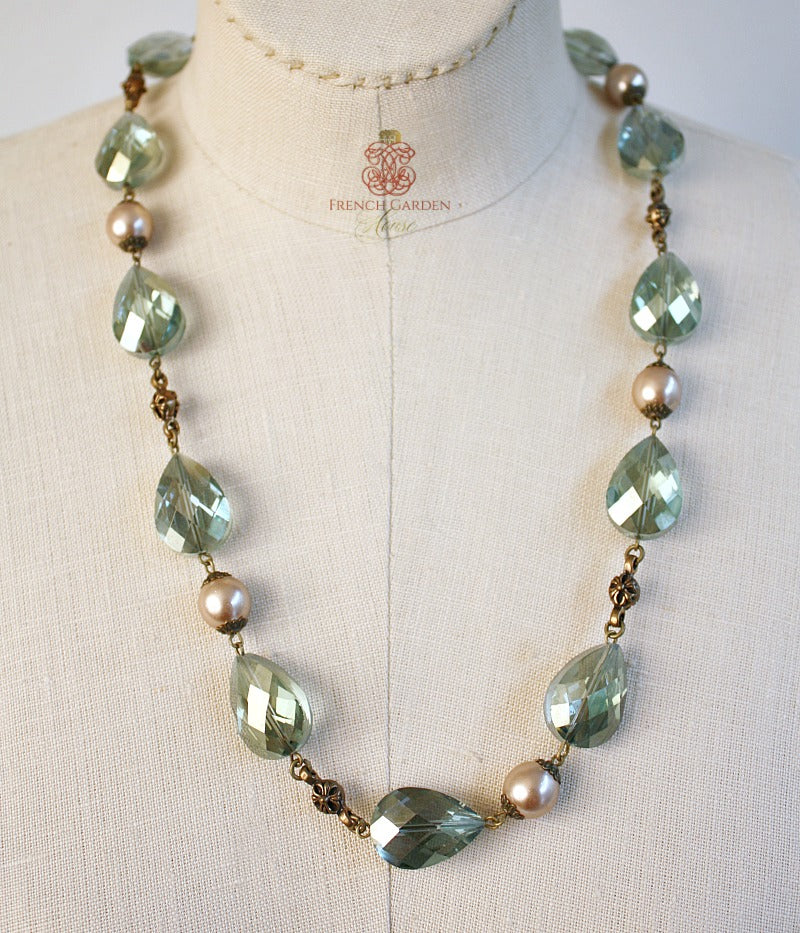 Champagne and peacock green pearl necklace