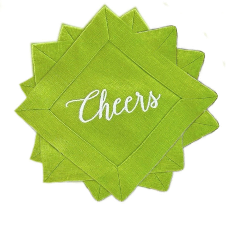 Bright Green Cheers Linen Cocktail Napkin Set