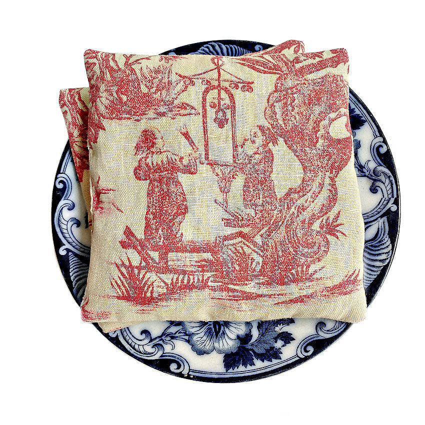 Large handmade French linen sachet with Chinoiserie fabric, filled with Provence lavender for a timeless, elegant scent and refined French country charm.