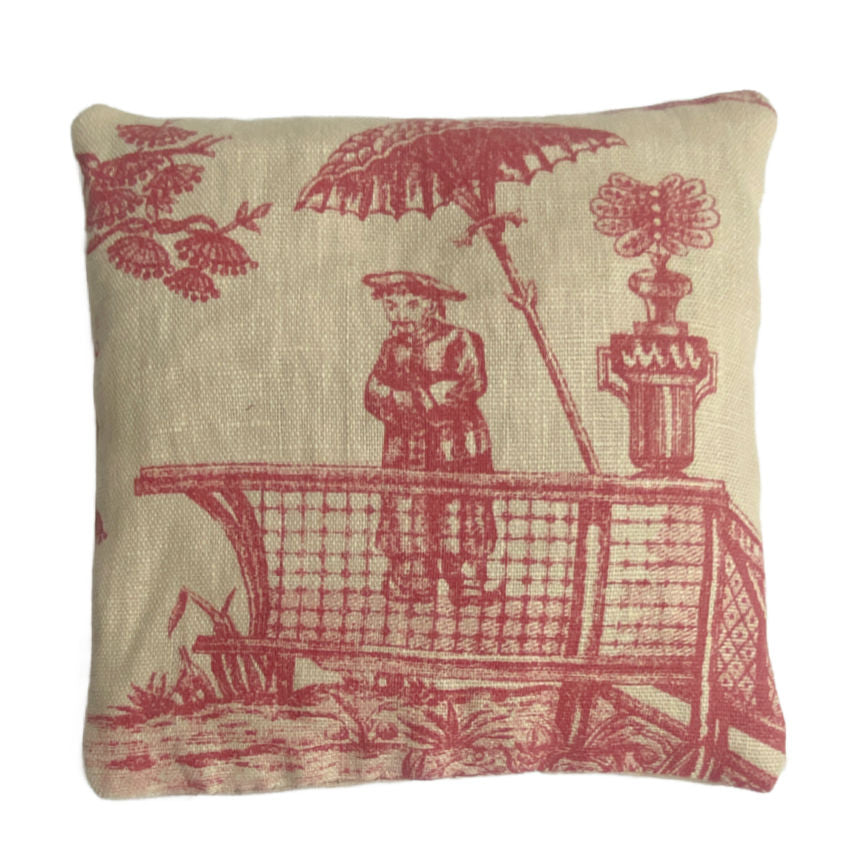 Large handmade French linen sachet with Chinoiserie fabric, filled with Provence lavender for a timeless, elegant scent and refined French country charm.