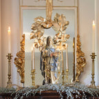 19th Century French Colonial Saint Teresa of Ávila Statue, 22" Polychrome with Wax Flower Garland
