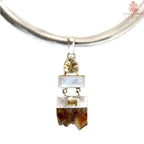 One-of-a-kind sterling silver artisan necklace with citrine and amethyst gemstones. Sculptural handcrafted studio jewelry, elegant and collectible statement piece.