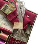 Antique Victorian inlaid sewing box open revealing silk lined interior and original contents silver thread