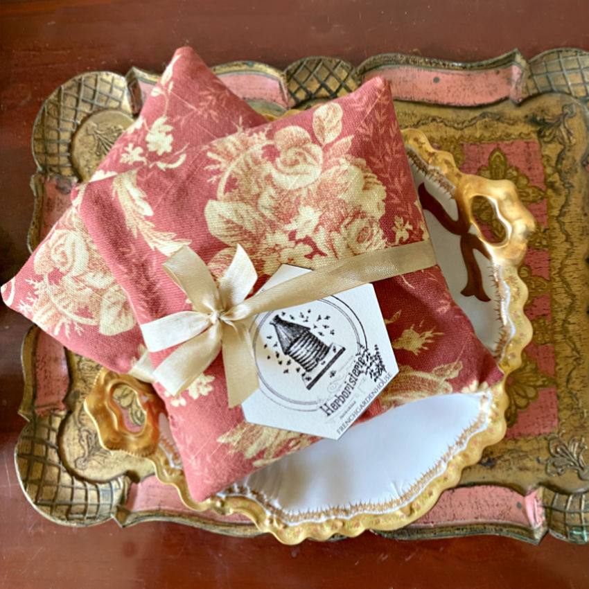 Coral Garden Rose Linen Lavender Sachet Pillow