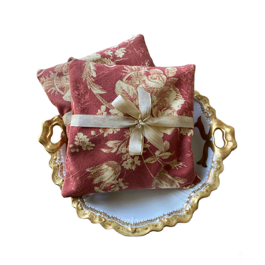 Coral Garden Rose Linen Lavender Sachet Pillow