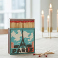 Paris Eiffel Tower letterpress matchbox with wooden matches on an elegant table