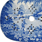 Early 1820s Mazarin strainer, detail of woodsman and cottage scene