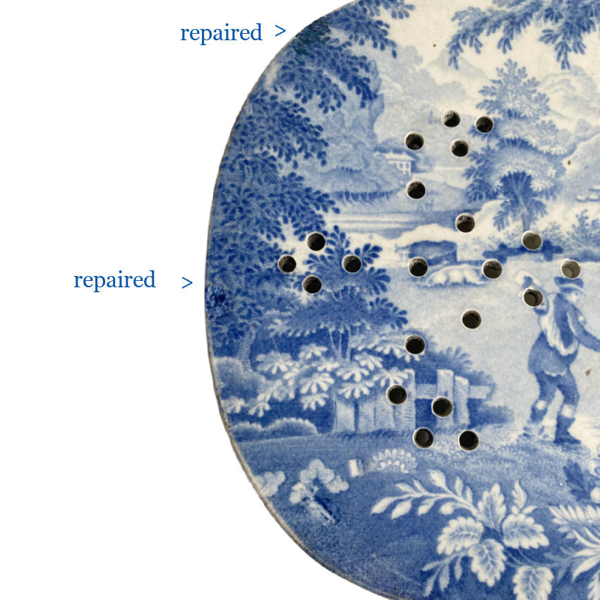 English pearlware mazarin drainer with professional repairs