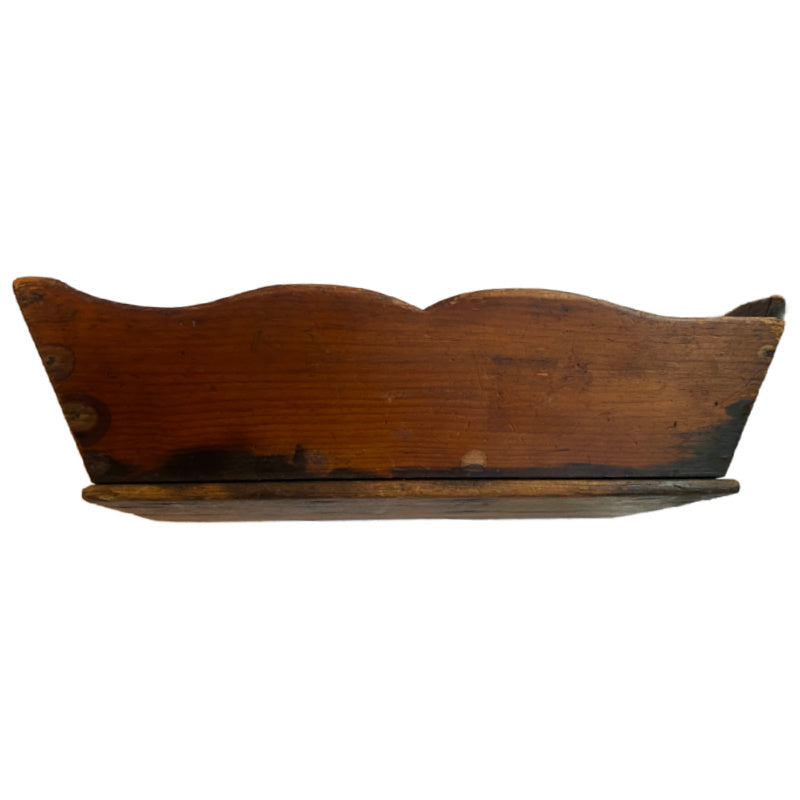 A delightful Early 19th Century Country Kitchen Work Box, made of richly aged wood with gracefully scalloped sides and a center carrying handle.