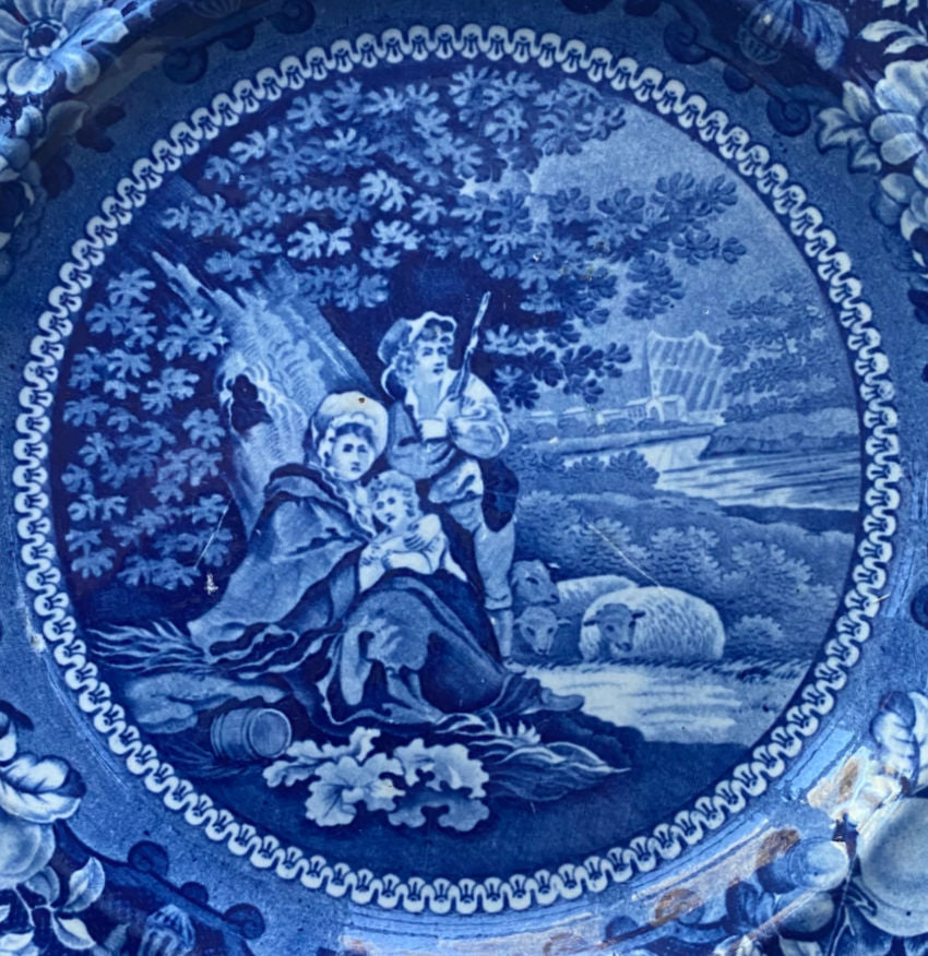 Early 19th Century Georgian Staffordshire Pearlware Scenic Plate Sheep