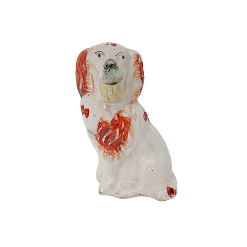 Early Antique Estate Staffordshire Spaniel Dog with Basket
