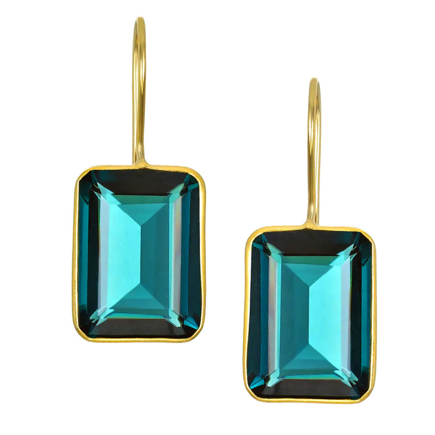 Designer Green faceted earrings with gold