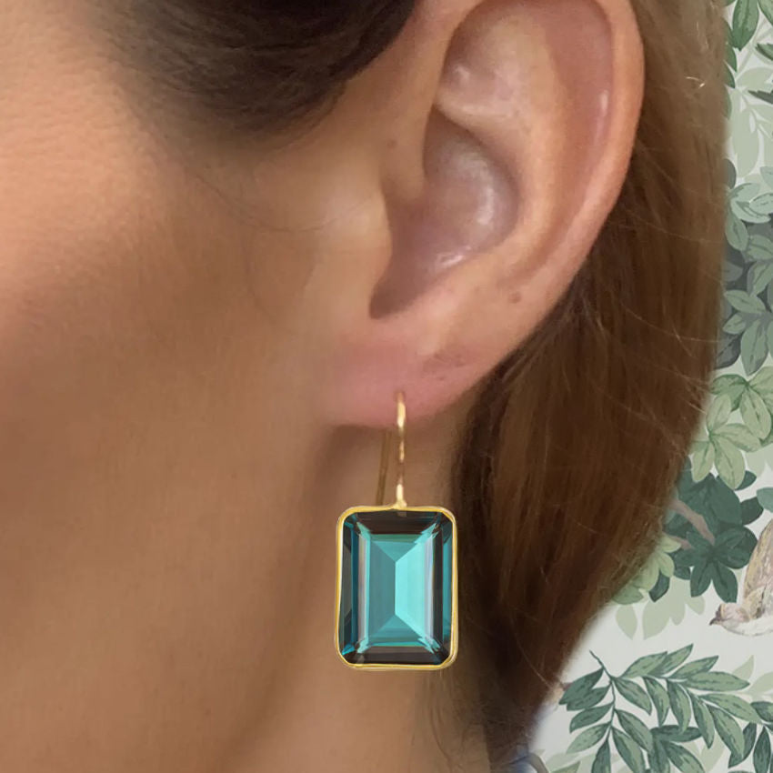 Designer Green faceted earrings with gold