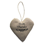 Embroidered Linen Give Thanks Heart Sachet