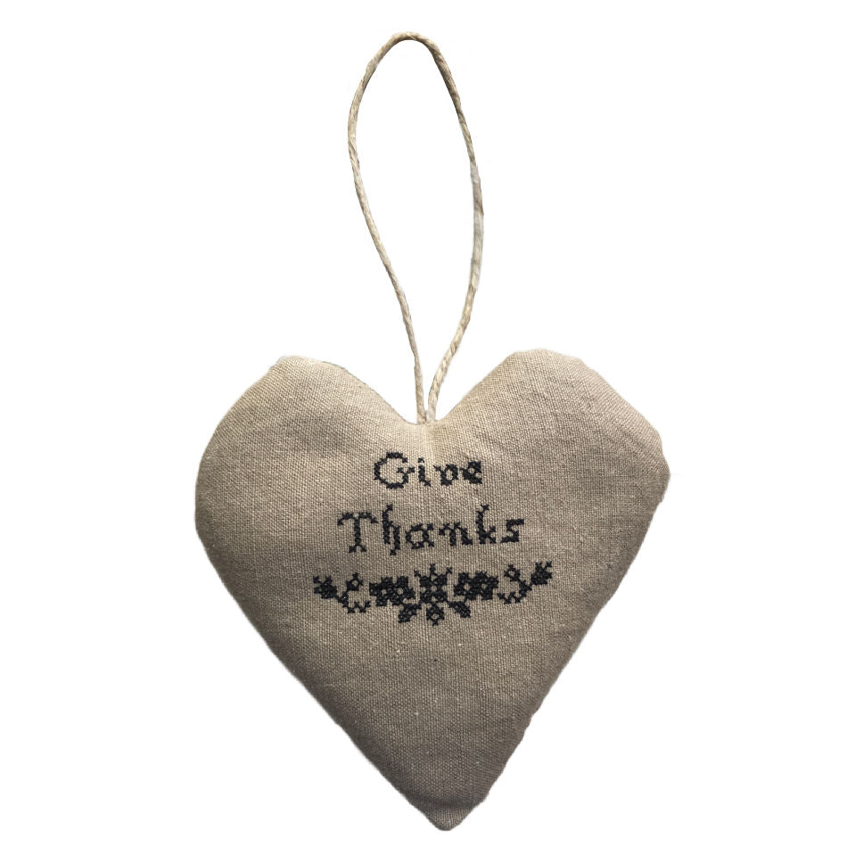 Embroidered Linen Give Thanks Heart Sachet