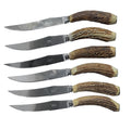 Luxury English Stag Horn Handle Steak Knives with German Hoffritz blades. Set of six, beautifully crafted, heirloom-quality flatware for an elegant table.