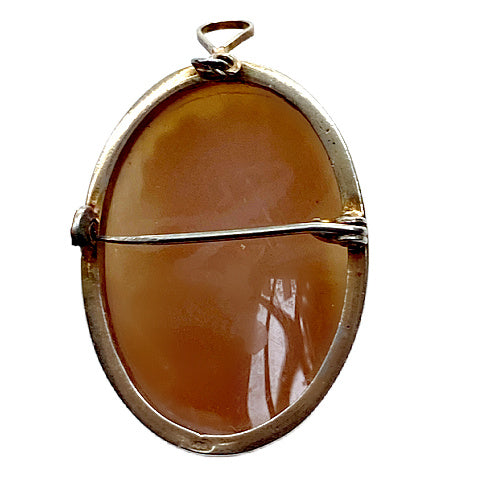 Estate 14k Gold Hand-Carved Shell Cameo Pin/Pendant  – Portrait of a Lady