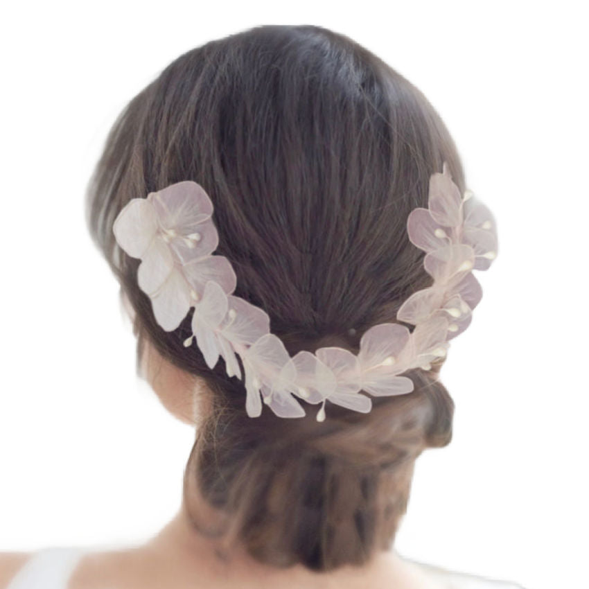 Ethereal Vintage Ballerina Pink Floral Head Crown with Pearlized Stamens II on ballerina's hair