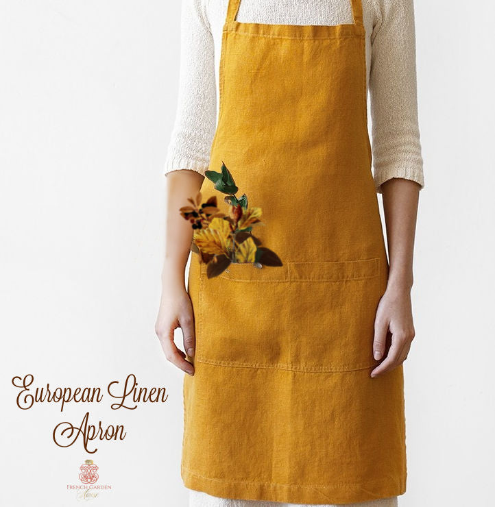 French linen apron in yellow