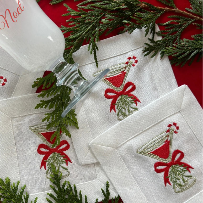 European Linen Cocktail Napkin Set of 4 Merry Cosmos!