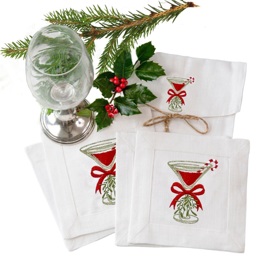 European Linen Cocktail Napkin Set of 4 Merry Cosmos!