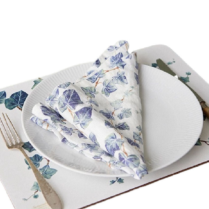 ivy linen napkins with blue and green ivy leaves