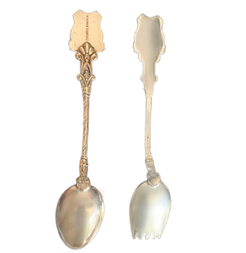 European Enameled Tea Service Spoon &amp; Fork