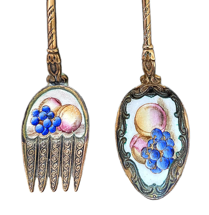 European Enameled Tea Service Spoon &amp; Fork