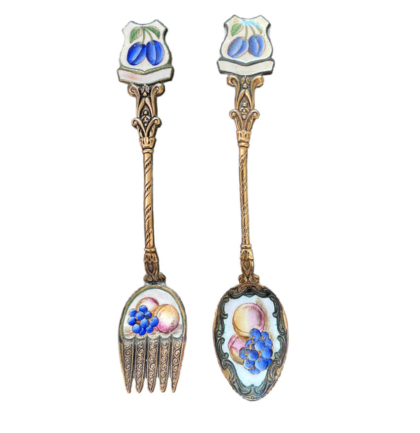 European Enameled Tea Service Spoon &amp; Fork