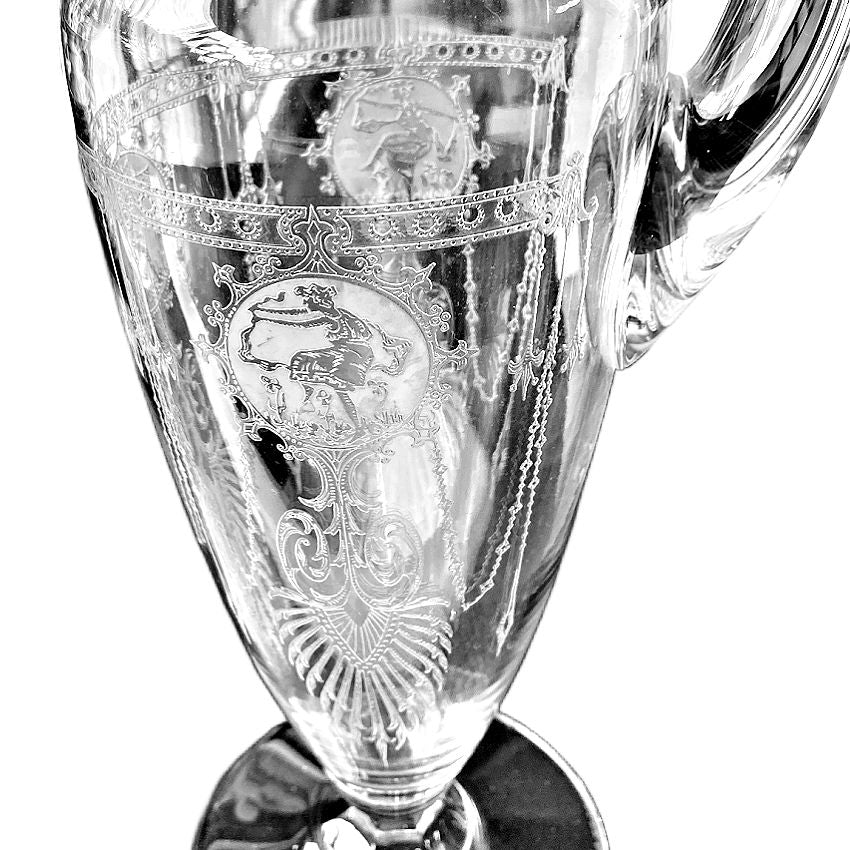 Exceptional Antique Etched Glass Pitcher