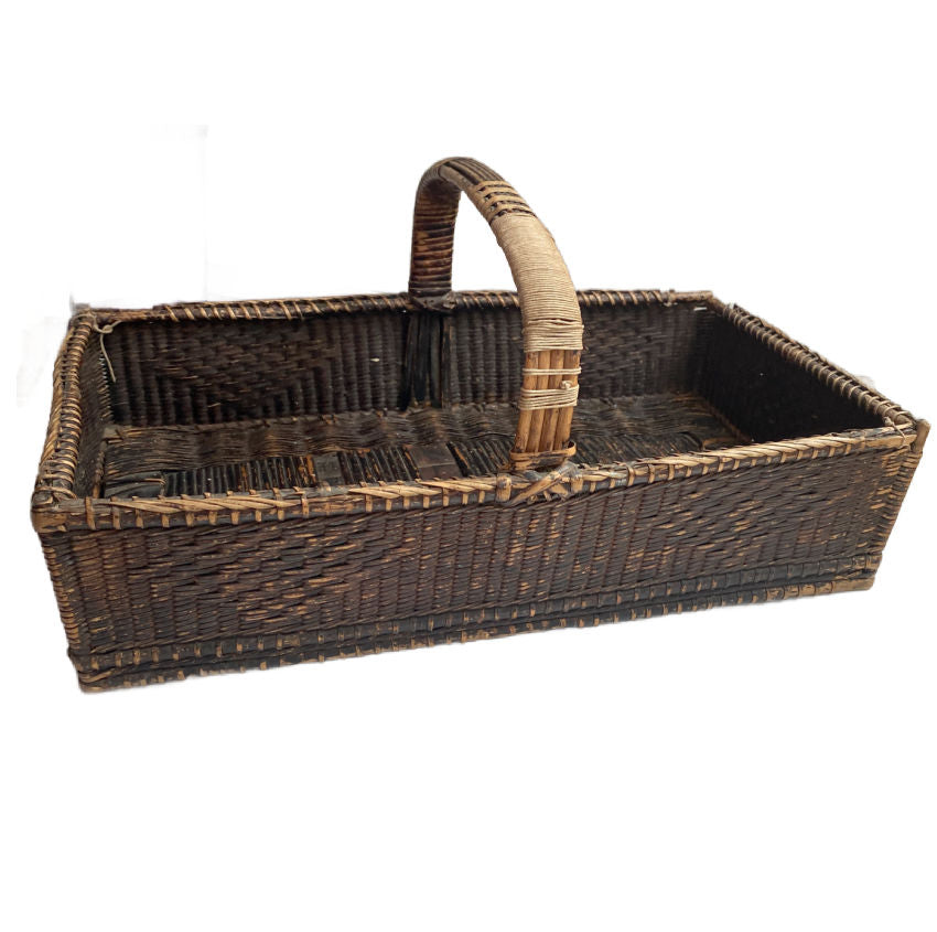 French Country hand woven basket with rare string repairs from the 19th century