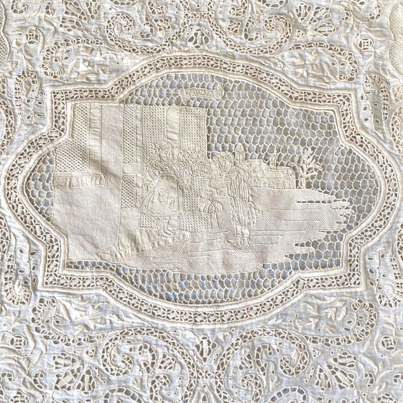 Exceptional Antique Italian Point de Venise Needle Lace Boudoir Pillow