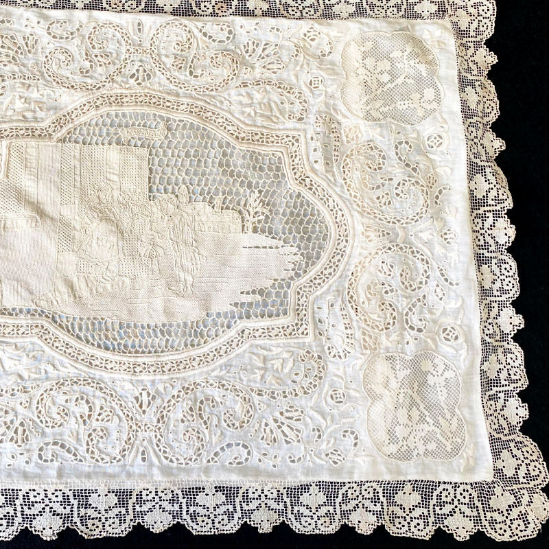 Exceptional Antique Italian Point de Venise Needle Lace Boudoir Pillow
