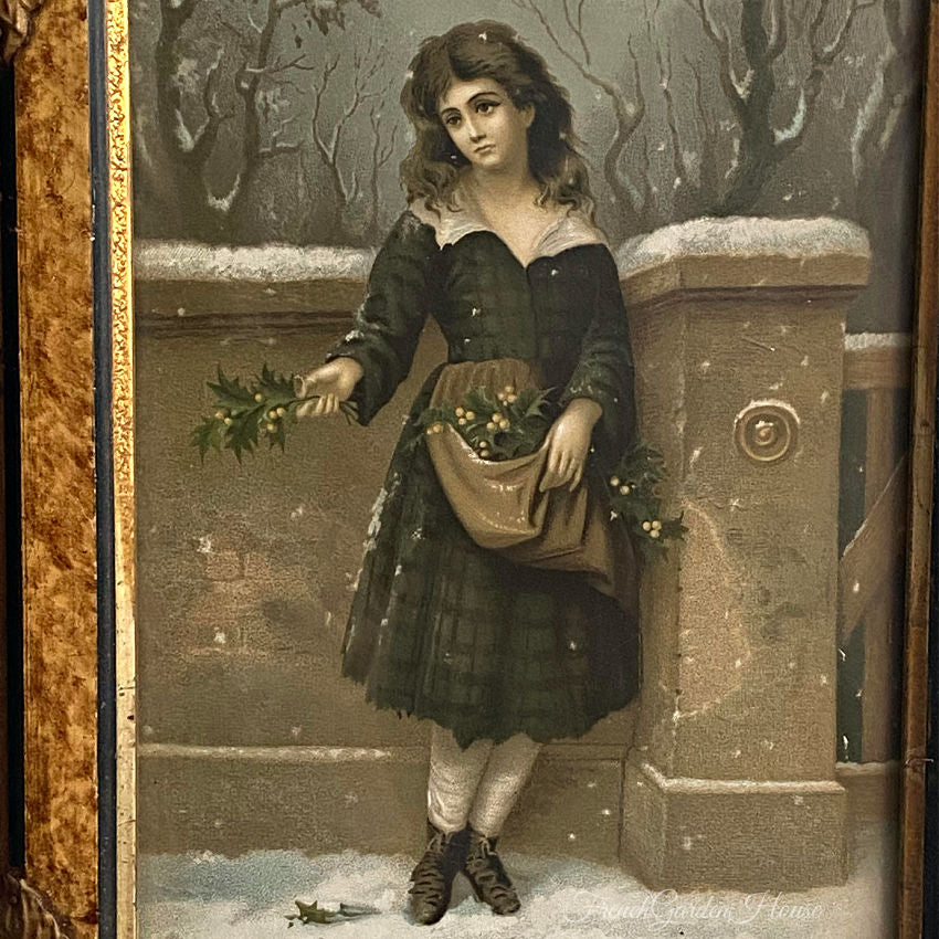 Holly seller at Christmas time print in gilt French frame