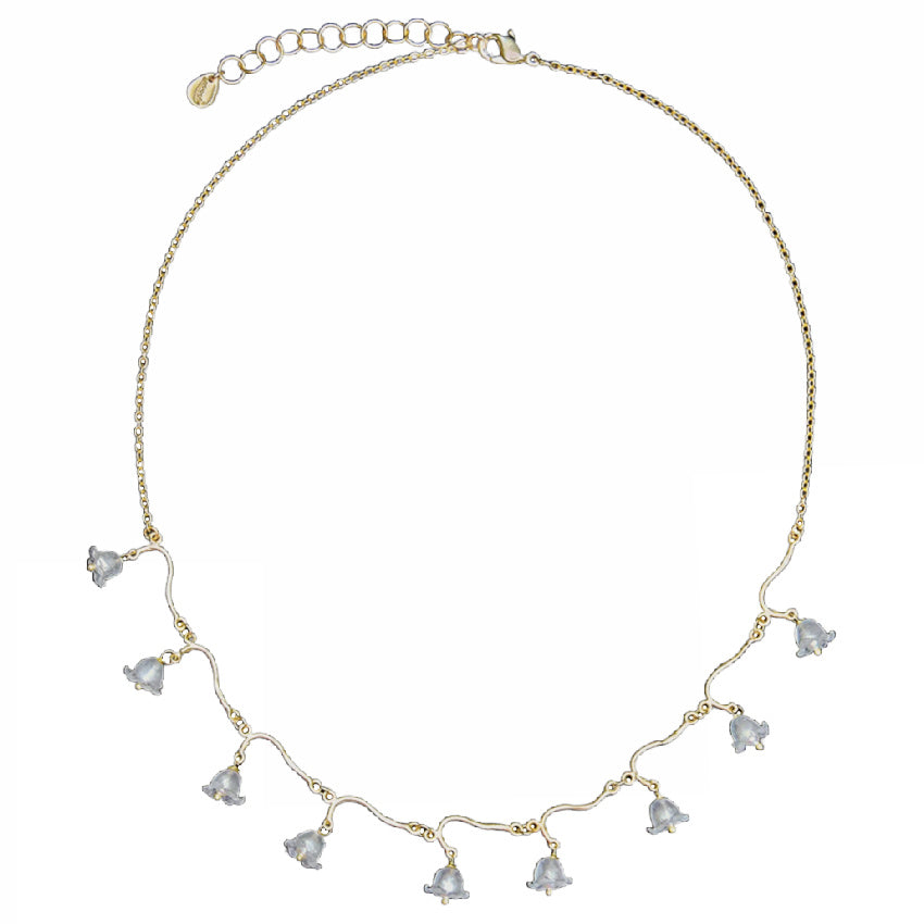Lily of the Valley statement necklace in patinated bronze botanical floral jewelry