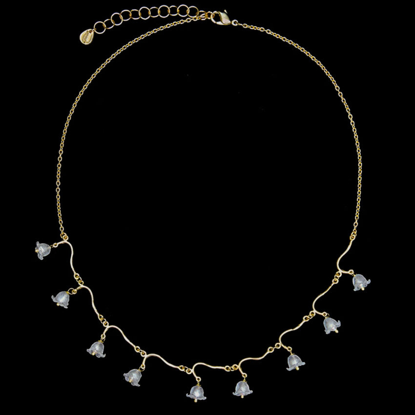 Patinated bronze Lily of the Valley statement necklace botanical jewelry design