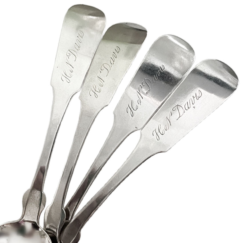 19th Century Early Silver Dessert Table Spoons Fiddle Pattern Set of 5